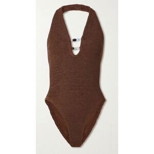 Hunza G Metallic Chocolate Adriana Beaded One Piece OS NEW